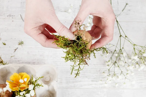 Cómo hacer arreglos florales simples de Pascua, tutorial . — Foto de Stock