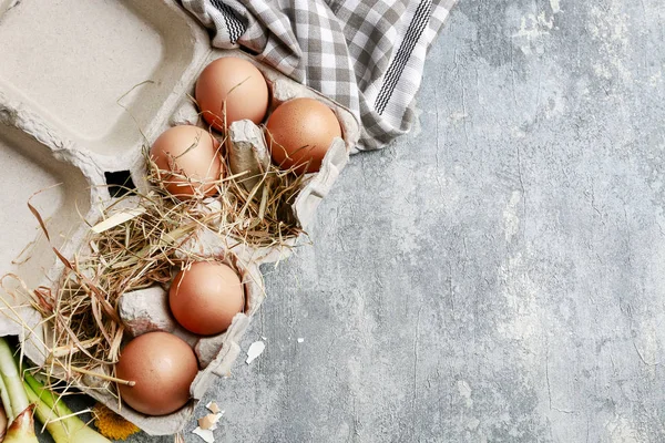 Eggs on hay, copy space. — Stock Photo, Image