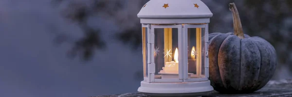 White lantern on wooden pier — Stock Photo, Image