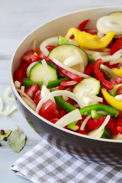 Mixed vegetables on frying pan. — Stock Photo, Image