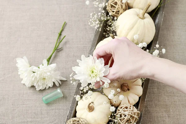 How to make floral decoration with white pumpkins called baby bo