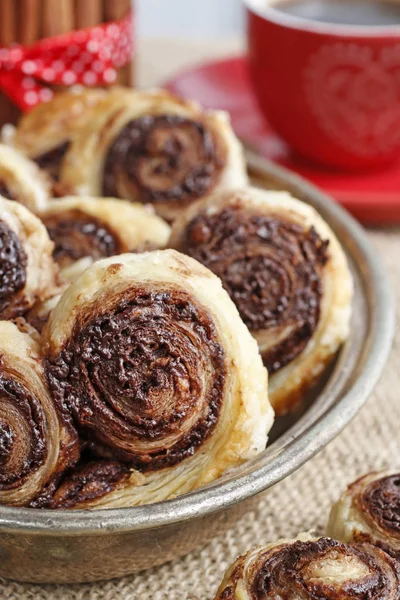 Palmier biscuits - french cookies made of puff pastry and chocol — Stock Photo, Image