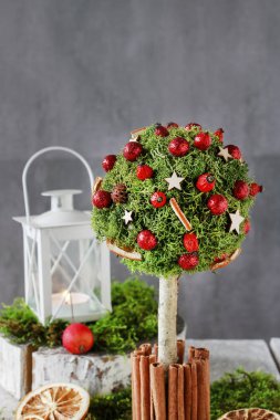 Yosun ile ağaç şeklinde güzel Noel dekorasyon yapmak için nasıl