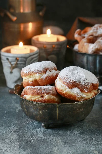 Fat Thursday celebration - traditional donuts filled with marmal — Stock Photo, Image