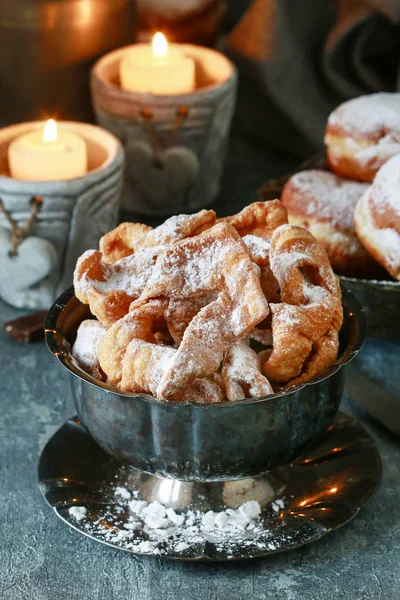 Fat Thursday celebration - traditional Angel Wings cookies — Stock Photo, Image