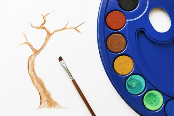 Jak malovat strom pomocí akvarelů. Krok jedna: náčrt stromu — Stock fotografie