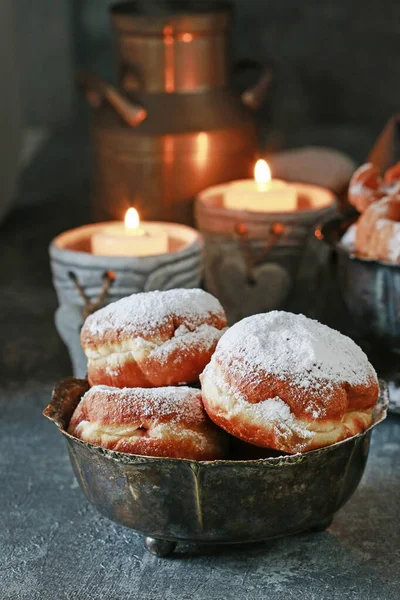 Fat Thursday celebration - traditional donuts filled with marmal — Stock Photo, Image