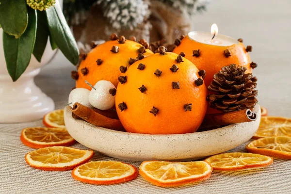 Des Boules Pommade Orange Décoration Noël Traditionnelle Temps Fête — Photo
