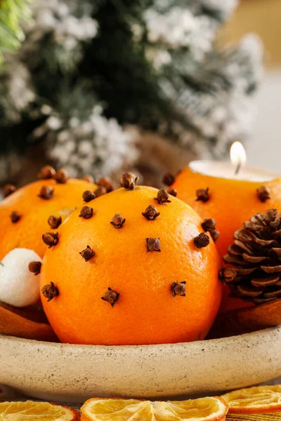 Pomarańczowe Kulki Tradycyjna Świąteczna Dekoracja Czas Świąteczny — Zdjęcie stockowe