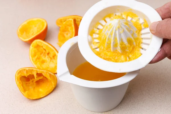 Сделать Свежий Апельсиновый Сок Шаг Шагом Учебник Здоровое Питание — стоковое фото