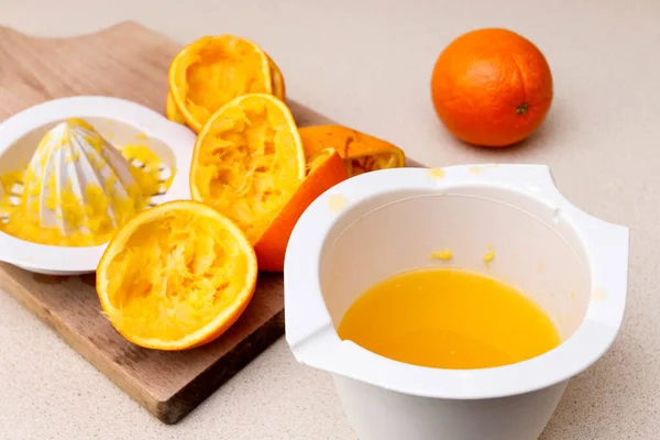 Cómo Hacer Zumo Naranja Fresco Paso Paso Tutorial Alimento Saludable —  Fotos de Stock