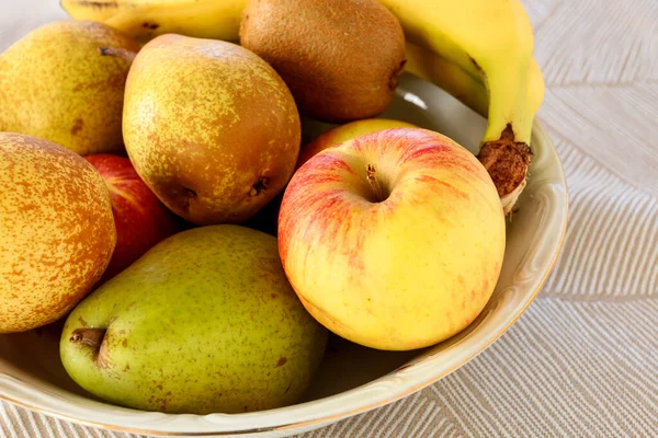 Bowl Various Fruits Pears Apples Bananas Healthy Food — Stock Photo, Image
