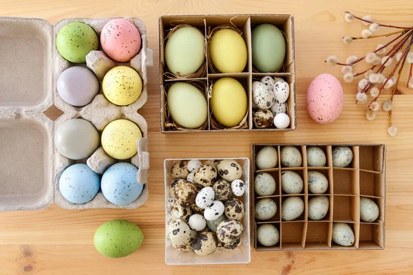 Easter Eggs Wooden Table Festive Time — Stock Photo, Image