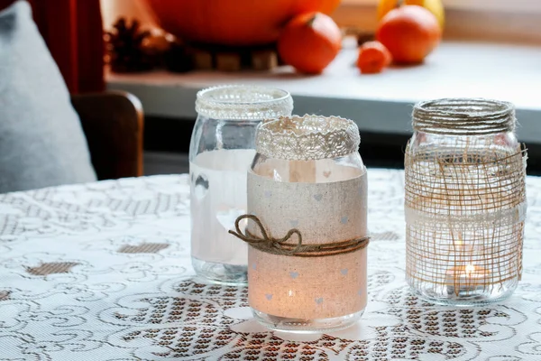 How to transform plain glass jar into a romantic candle holder. Step by step, tutorial.