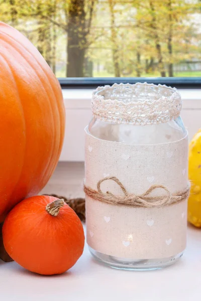 Wie Man Einfache Glasgefäße Einen Romantischen Kerzenständer Verwandelt Schritt Für — Stockfoto