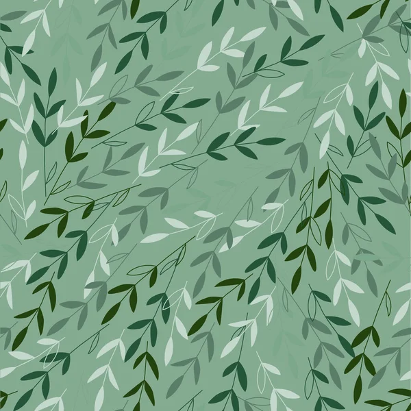 Branches vectorielles avec feuilles dans le vent. Vert foncé et blanc, parfait pour le papier d'emballage de Noël, papier peint, design textile, papeterie. Modèle sans couture — Image vectorielle