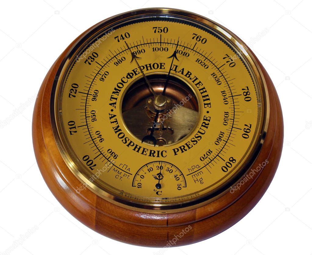 Barometer aneroid isolated on white background photo