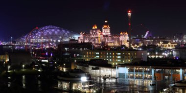 Sochi Fisht arena gece panoramik yatay fotoğraf