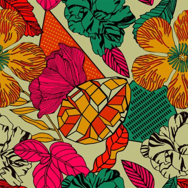 Egzotik bitkiler ile parlak tropikal arka plan. 