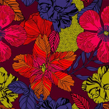 Egzotik bitkiler ile parlak tropikal arka plan. 