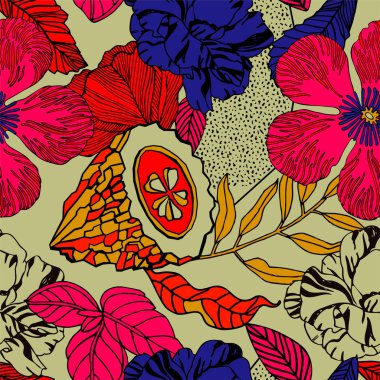 Egzotik bitkiler ile parlak tropikal arka plan. 