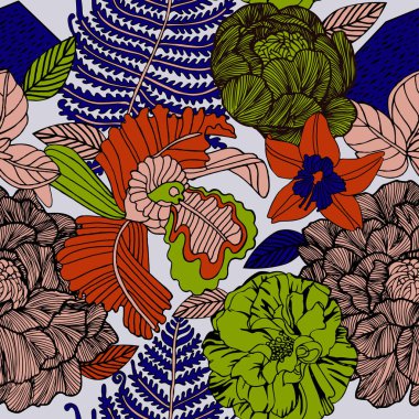 Egzotik bitkiler ile parlak tropikal arka plan. 