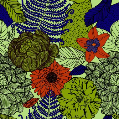 Egzotik bitkiler ile parlak tropikal arka plan. 