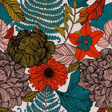 Egzotik bitkiler ile parlak tropikal arka plan. 