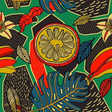 Egzotik bitkiler ile parlak tropikal arka plan. 