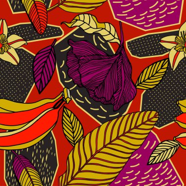 Egzotik bitkiler ile parlak tropikal arka plan. 