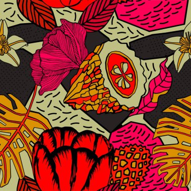 Egzotik bitkiler ile parlak tropikal arka plan. 