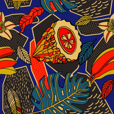 Egzotik bitkiler ile parlak tropikal arka plan. 