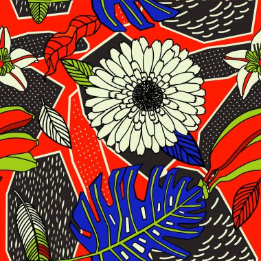 Egzotik bitkiler ile parlak tropikal arka plan. 