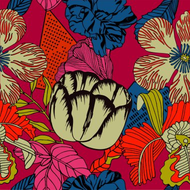 Egzotik bitkiler ile parlak tropikal arka plan. 