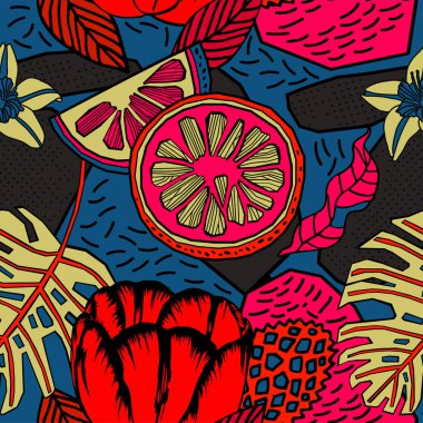 Egzotik bitkiler ile parlak tropikal arka plan. 