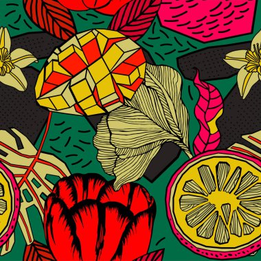 Egzotik bitkiler ile parlak tropikal arka plan. 