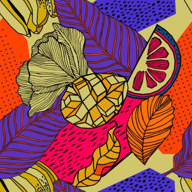 Egzotik bitkiler ile parlak tropikal arka plan. 