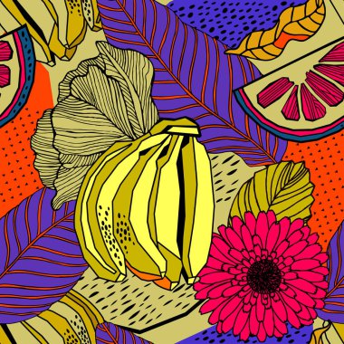 Egzotik bitkiler ile parlak tropikal arka plan. 