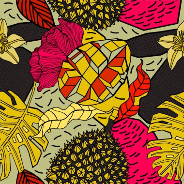 Egzotik bitkiler ile parlak tropikal arka plan. 