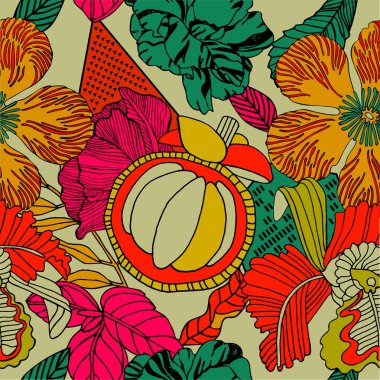 Egzotik bitkiler ile parlak tropikal arka plan. 