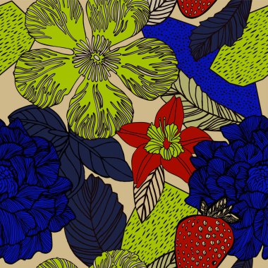 Egzotik bitkiler ile parlak tropikal arka plan. 