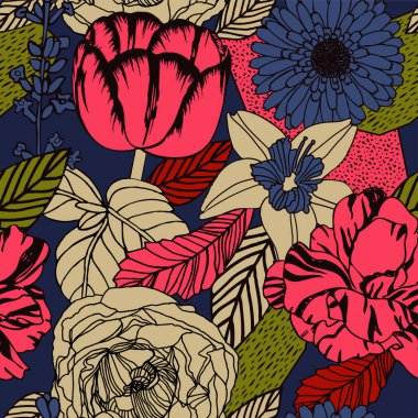 Egzotik bitkiler ile parlak tropikal arka plan. 