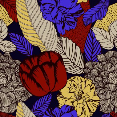 Egzotik bitkiler ile parlak tropikal arka plan. 