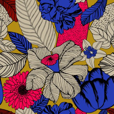 Egzotik bitkiler ile parlak tropikal arka plan. 