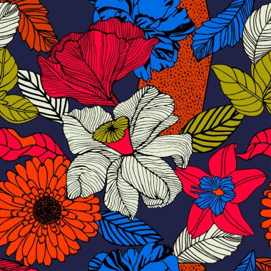 Egzotik bitkiler ile parlak tropikal arka plan. 