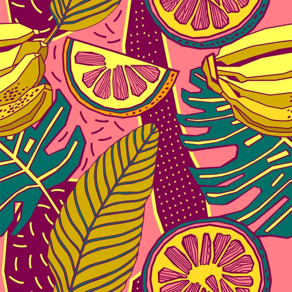 Fondo Tropical Brillante Con Plantas Exóticas — Vector de stock