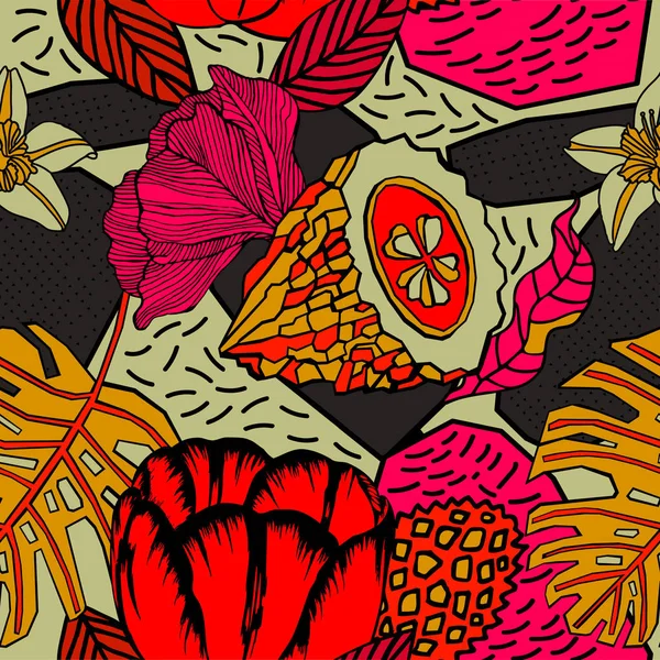 Egzotik bitkiler ile parlak tropikal arka plan. 