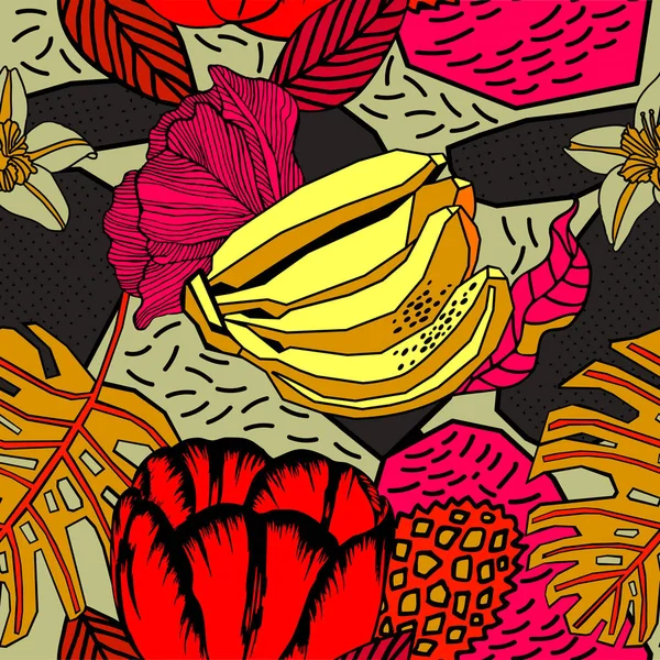 Fondo Tropical Brillante Con Plantas Exóticas — Vector de stock