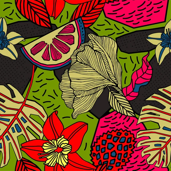 Fondo Tropical Brillante Con Plantas Exóticas — Vector de stock