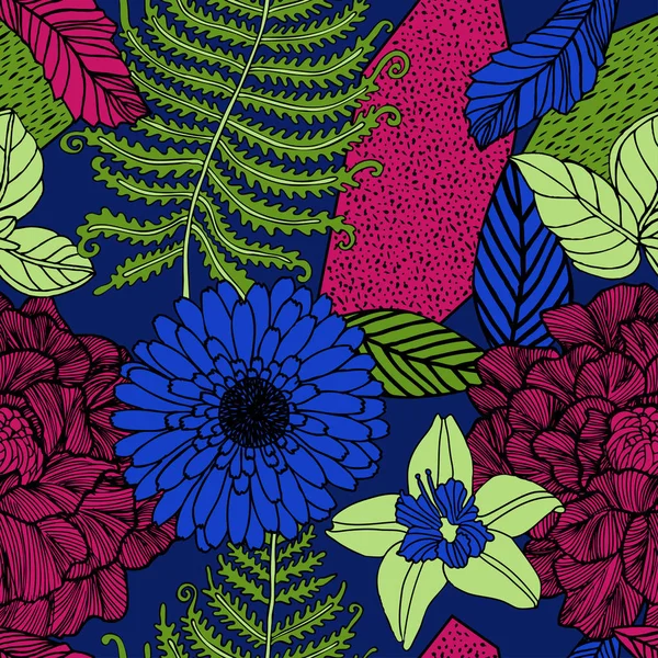 Fondo Tropical Brillante Con Plantas Exóticas — Vector de stock